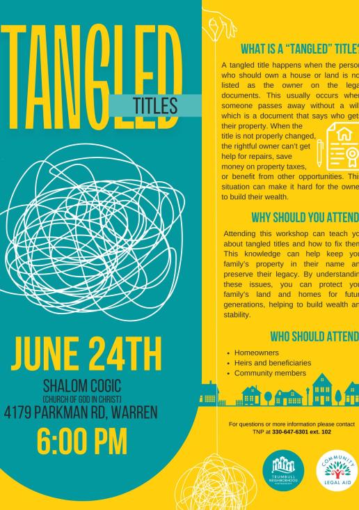 Flyer that explains the Tangled Titles presentation on June 24
